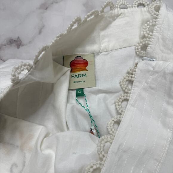 Farm Rio Pitanga Embroidery Mini Skirt Size XL Off White New Crochet Birds - Picture 5 of 9